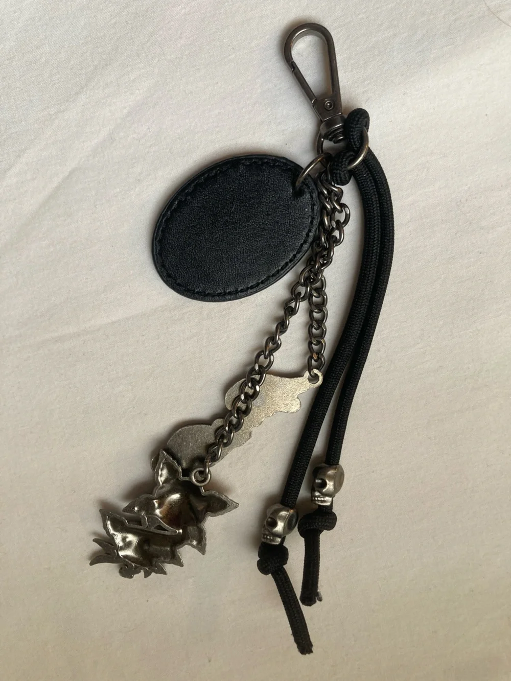 Ed Hardy Black Flame Skull Keychain with Red and Yellow Accent